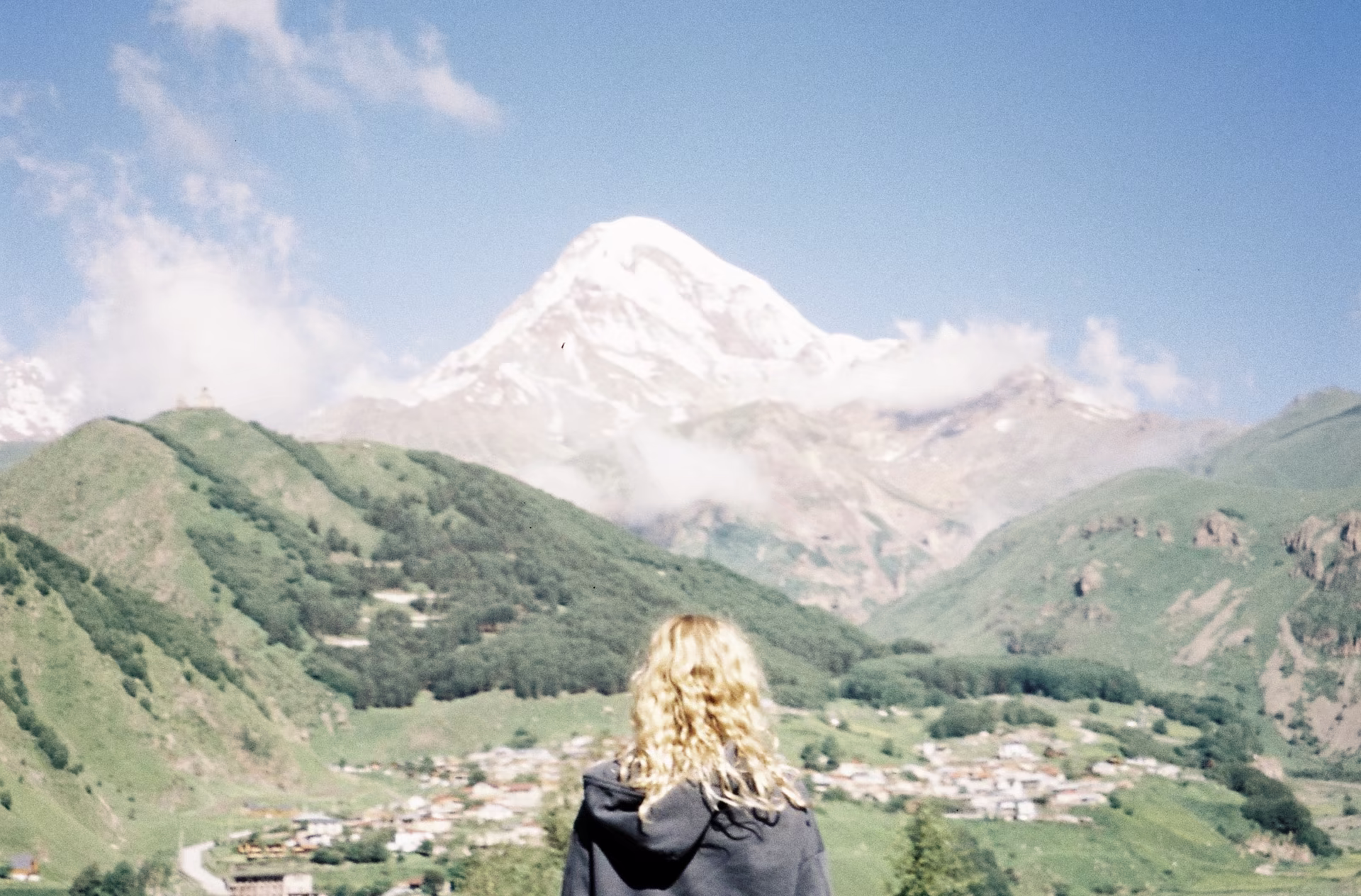 Kazbegi mountains at sunset